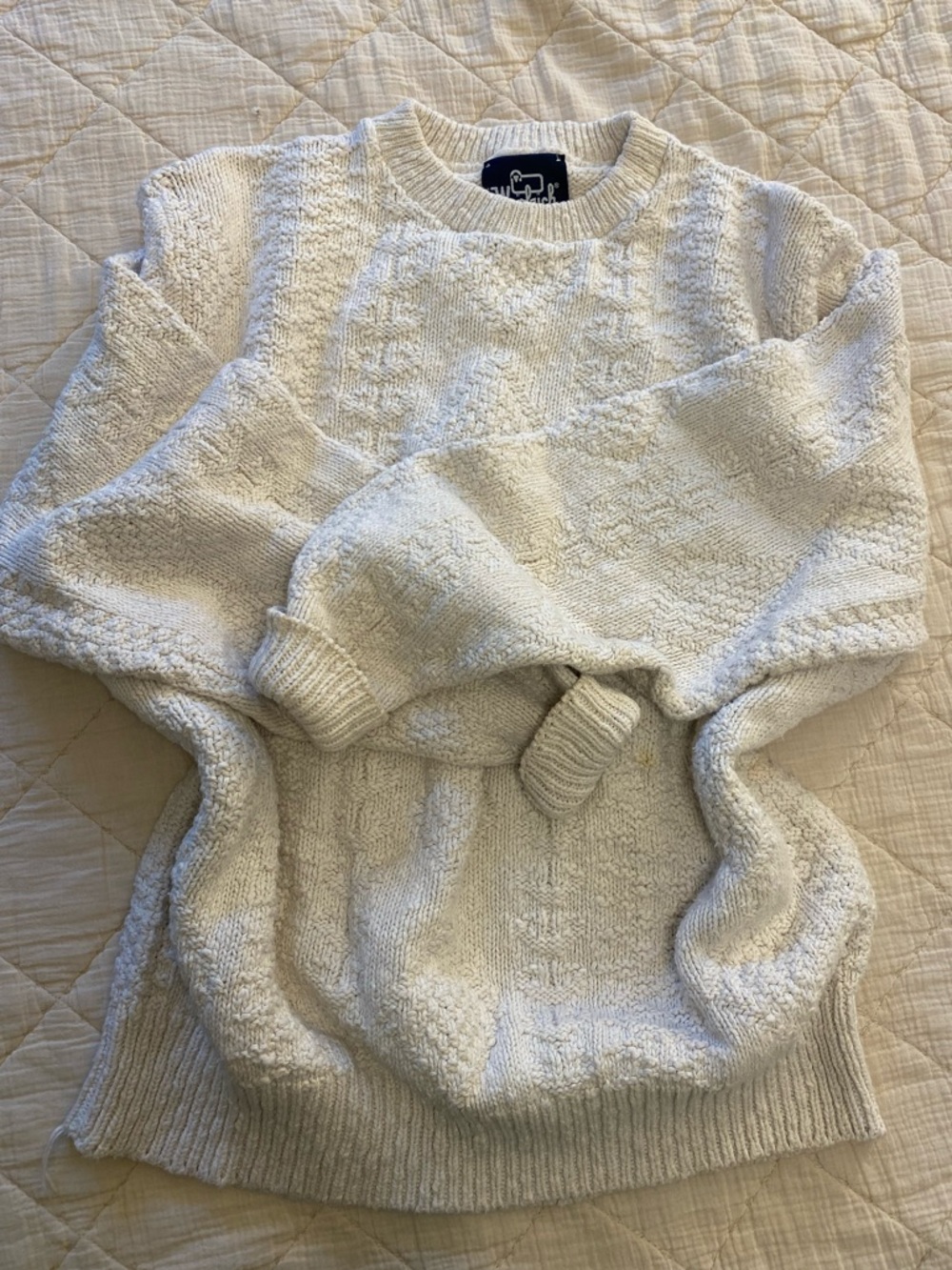 Woolrich Cream Cable Knit Crewneck Sweater